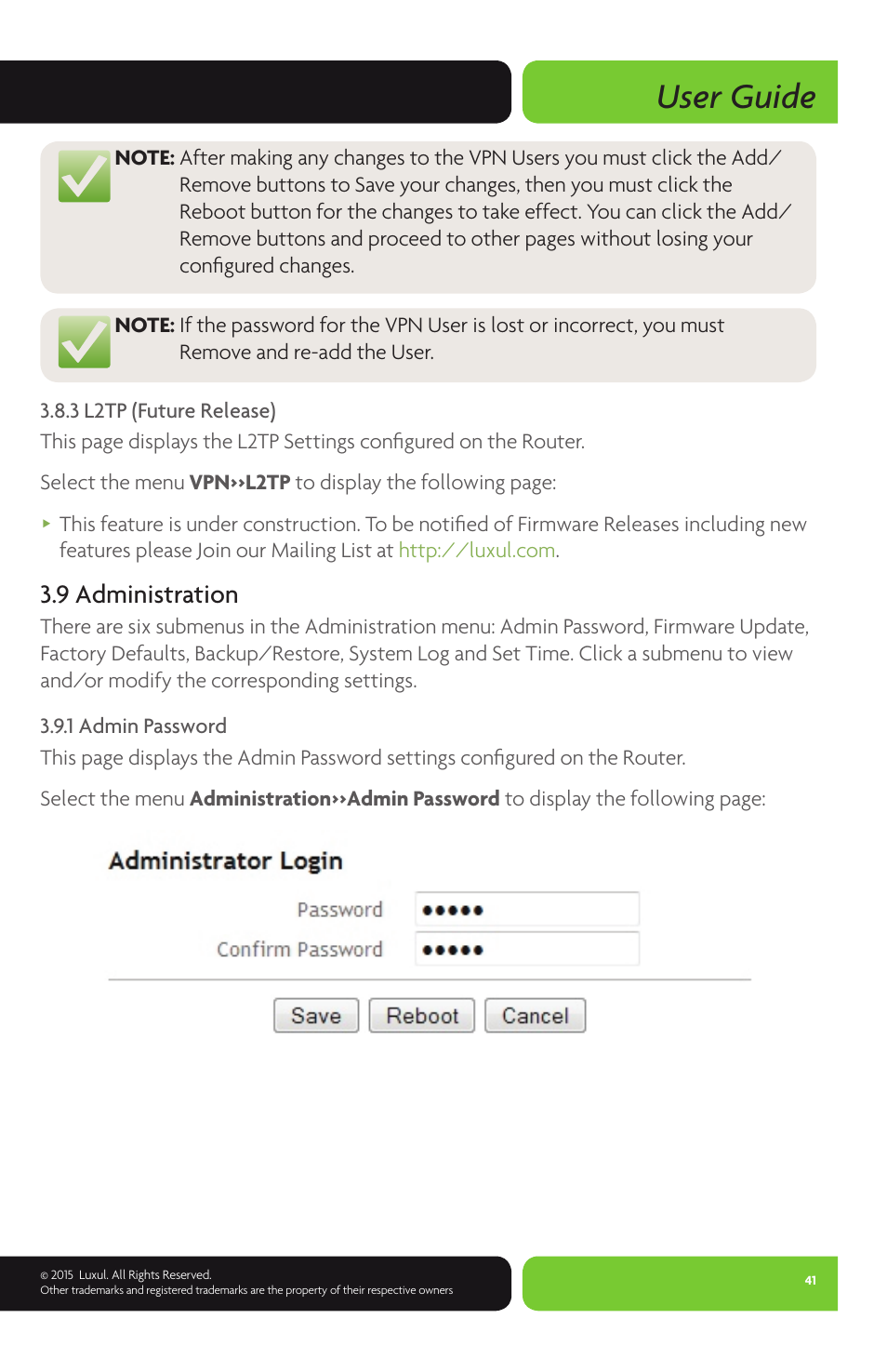 User guide, 9 administration | Luxul XWR-1750 User Manual | Page 41 / 52