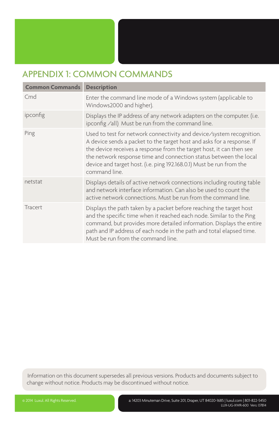 Appendix 1: common commands | Luxul XWR-600 User Manual | Page 48 / 48