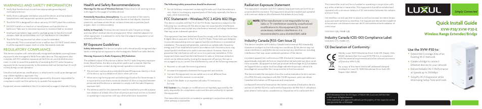 Luxul XVW-P30 User Manual | 2 pages