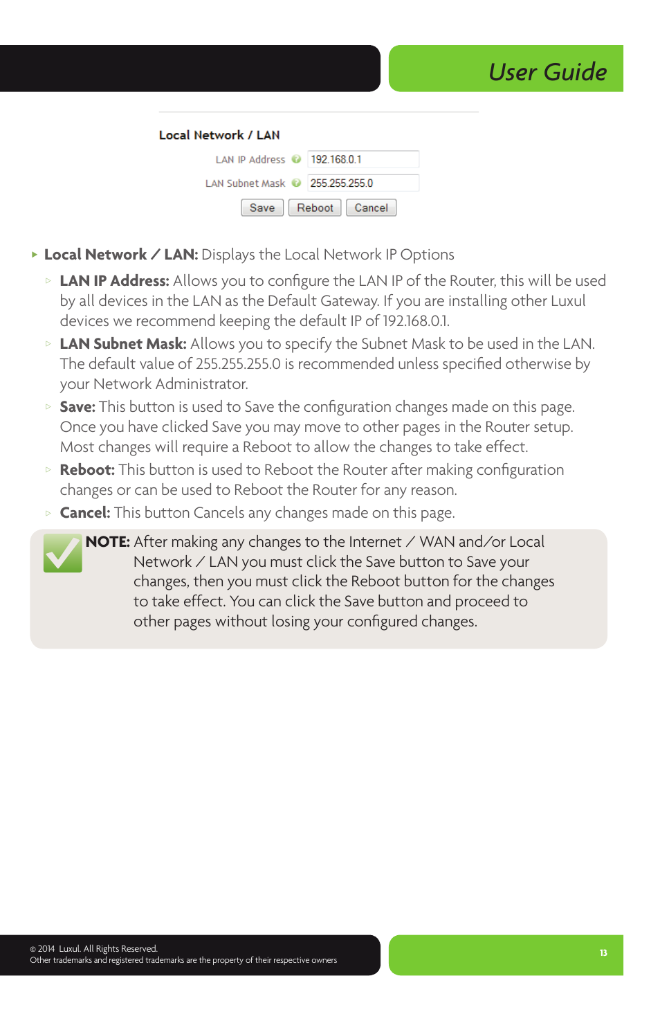 User guide | Luxul XBR-4400 User Manual | Page 13 / 44