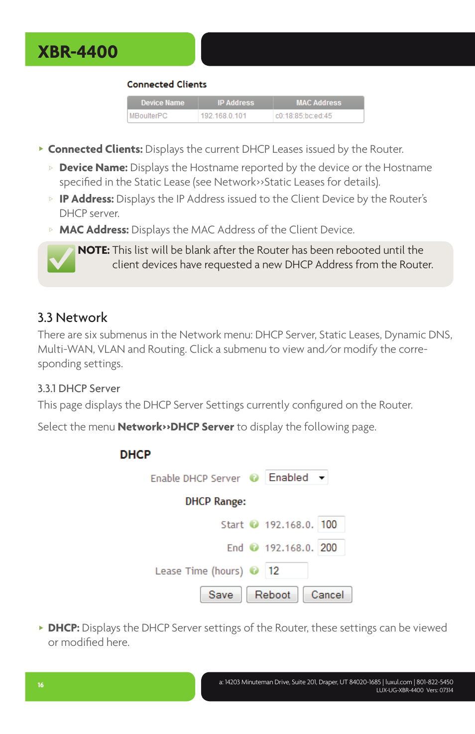 Xbr-4400, 3 network | Luxul XBR-4400 User Manual | Page 16 / 44