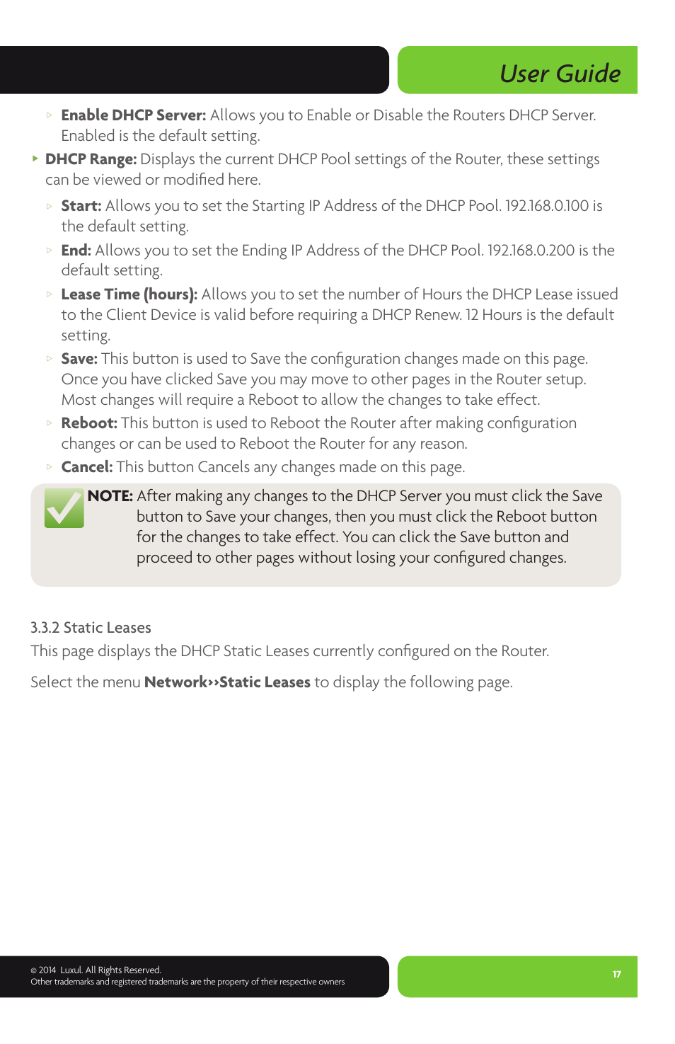 User guide | Luxul XBR-4400 User Manual | Page 17 / 44