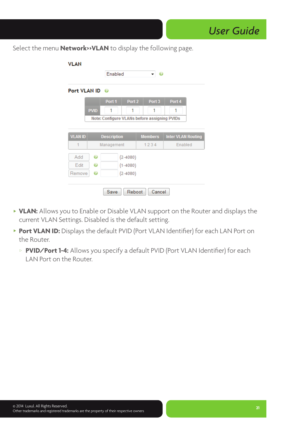 User guide | Luxul XBR-4400 User Manual | Page 21 / 44