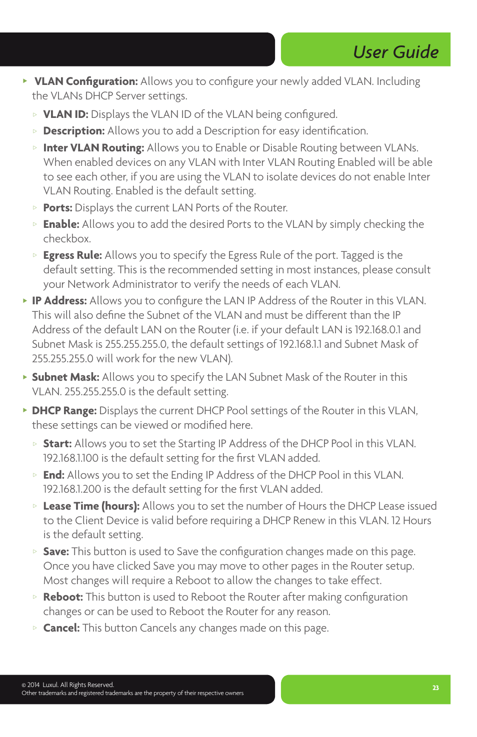 User guide | Luxul XBR-4400 User Manual | Page 23 / 44