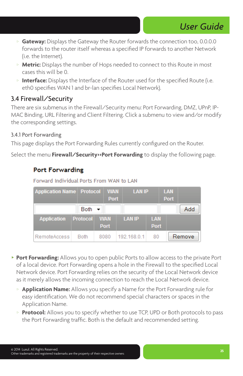 User guide, 4 firewall/security | Luxul XBR-4400 User Manual | Page 25 / 44