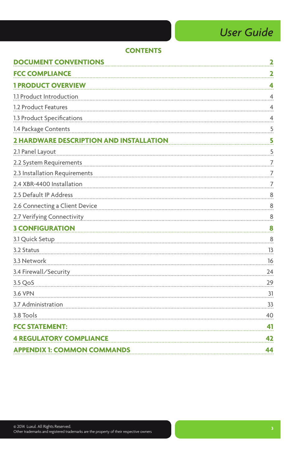 User guide | Luxul XBR-4400 User Manual | Page 3 / 44