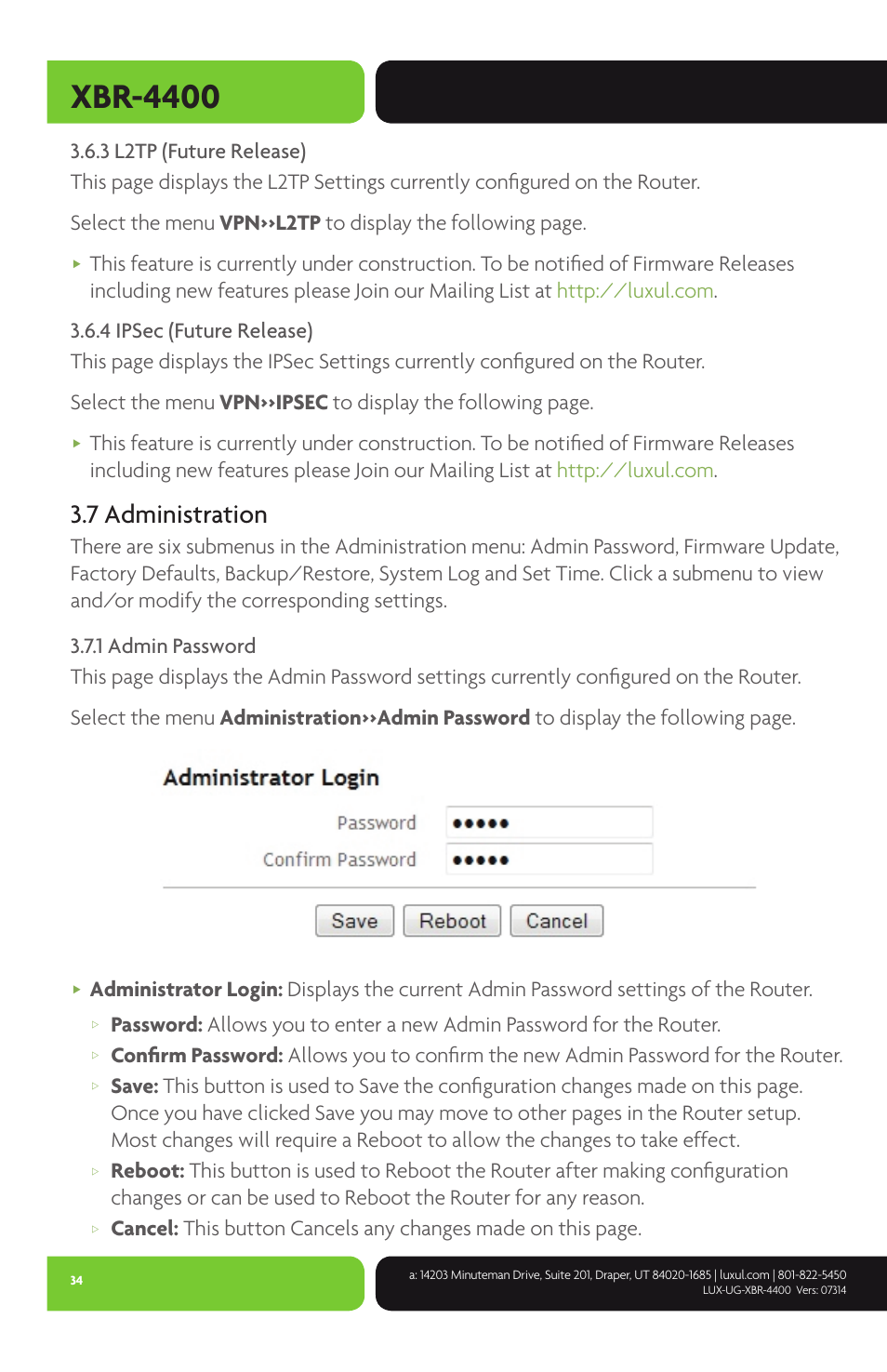 Xbr-4400, 7 administration | Luxul XBR-4400 User Manual | Page 34 / 44