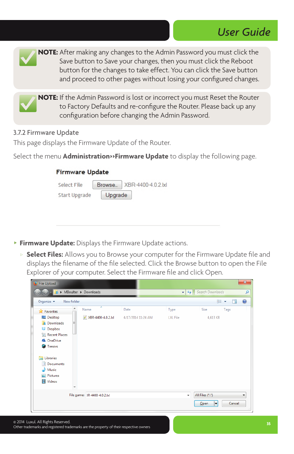 User guide | Luxul XBR-4400 User Manual | Page 35 / 44