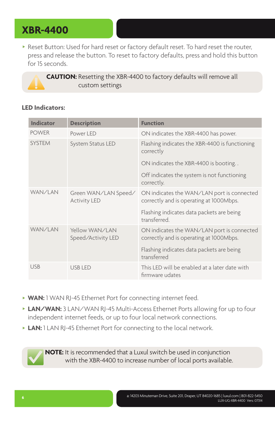 Xbr-4400 | Luxul XBR-4400 User Manual | Page 6 / 44