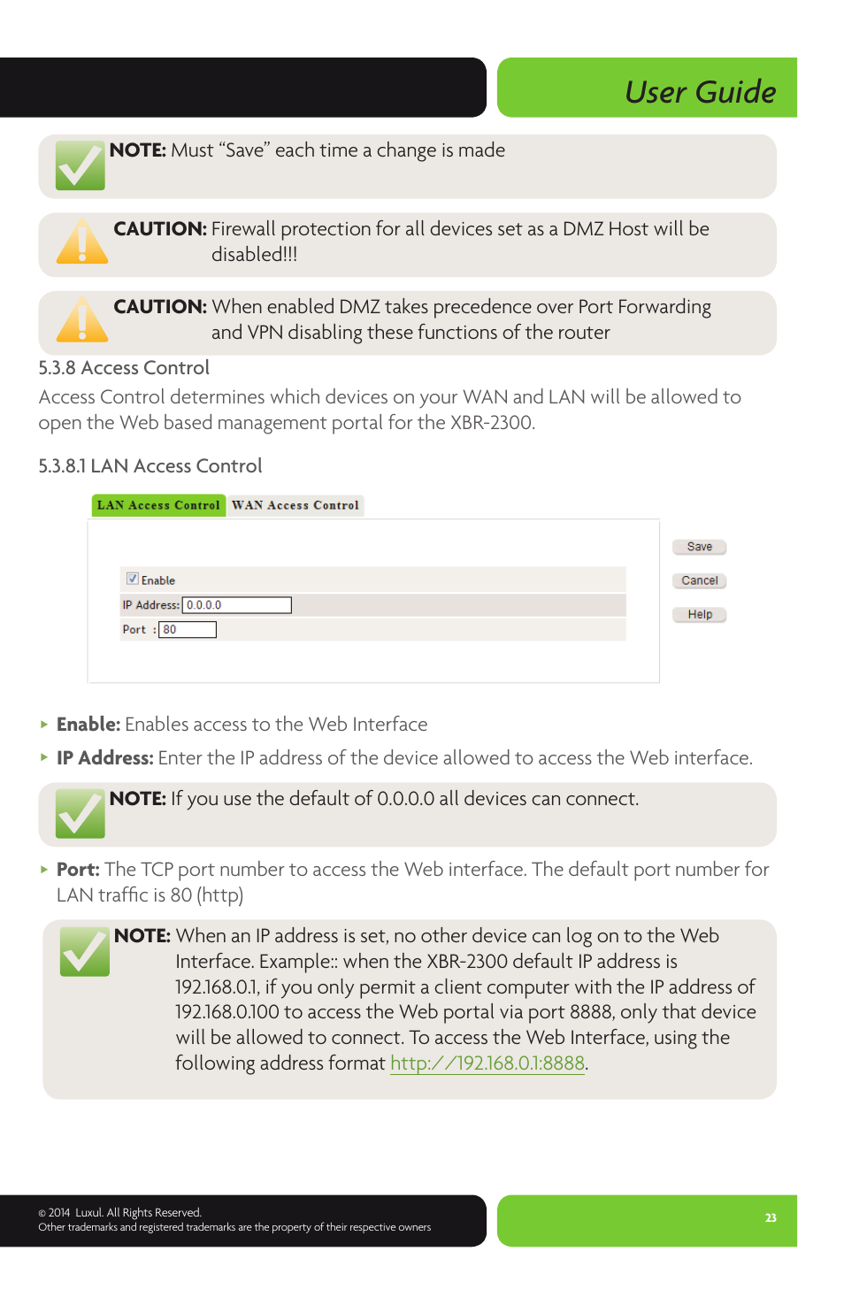 User guide | Luxul XBR-2300 User Manual | Page 23 / 52