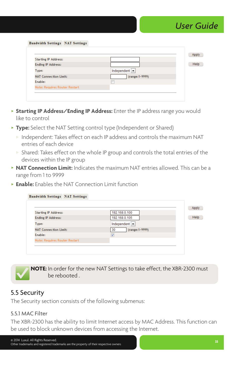 User guide, 5 security | Luxul XBR-2300 User Manual | Page 33 / 52