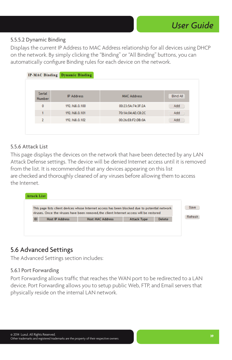 User guide, 6 advanced settings | Luxul XBR-2300 User Manual | Page 39 / 52