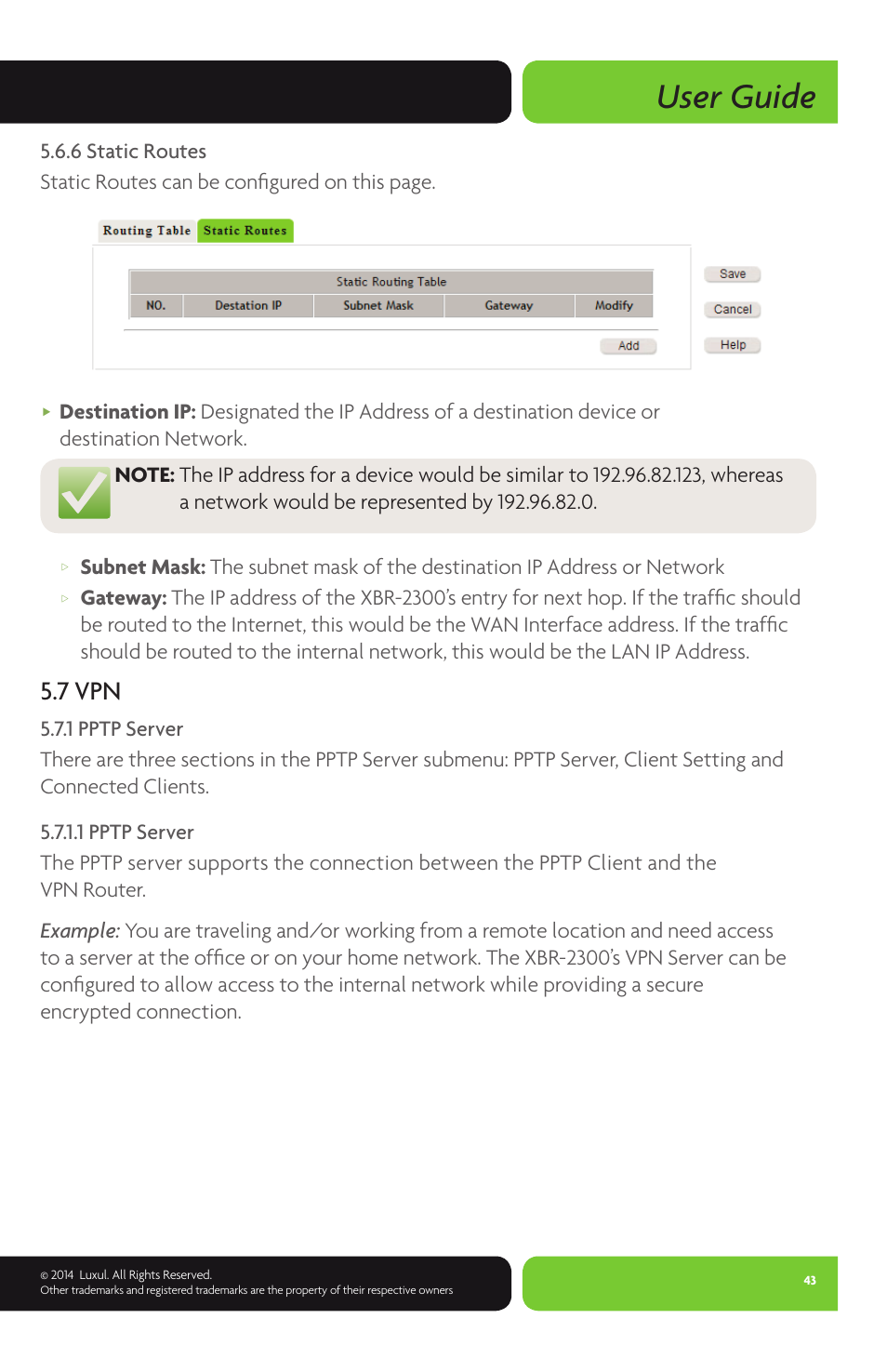 User guide, 7 vpn | Luxul XBR-2300 User Manual | Page 43 / 52