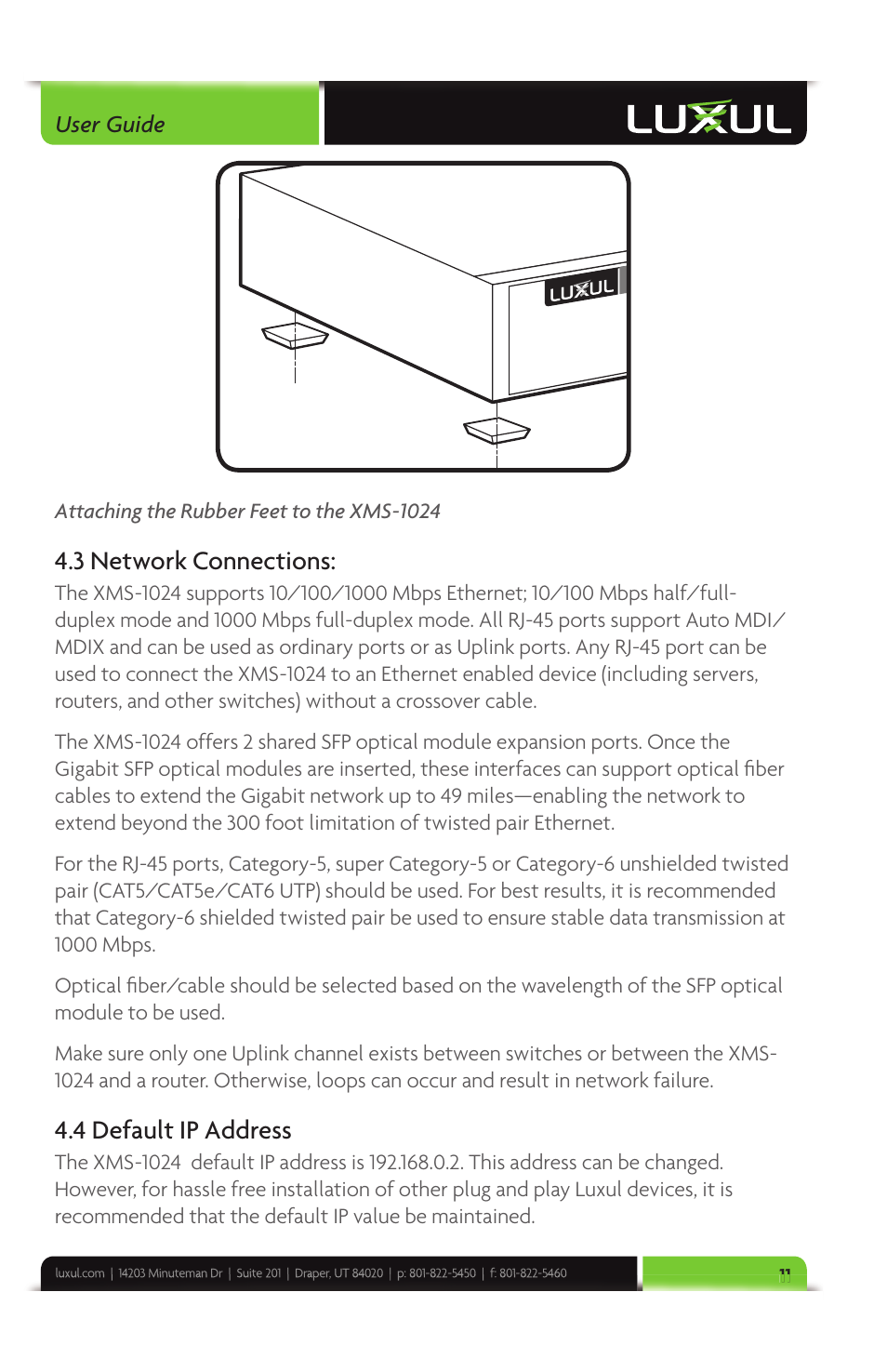 3 network connections, 4 default ip address | Luxul XMS-1024 User Manual | Page 11 / 40
