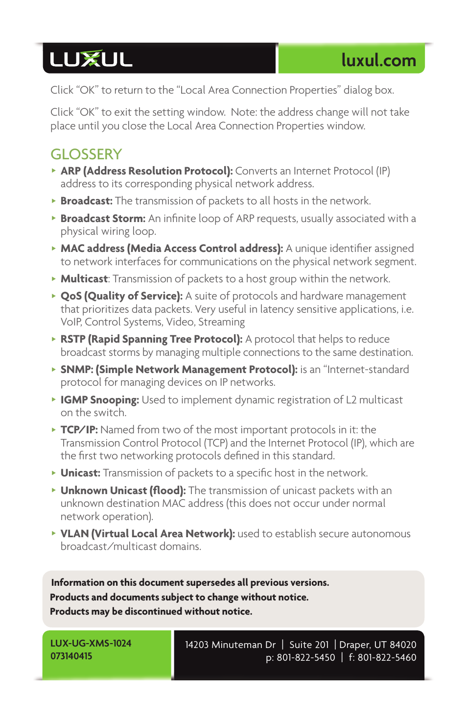 Glossery | Luxul XMS-1024 User Manual | Page 40 / 40