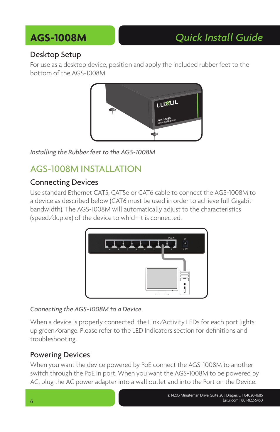 Ags-1008m quick install guide, Ags-1008m installation | Luxul AGS-1008M User Manual | Page 6 / 8