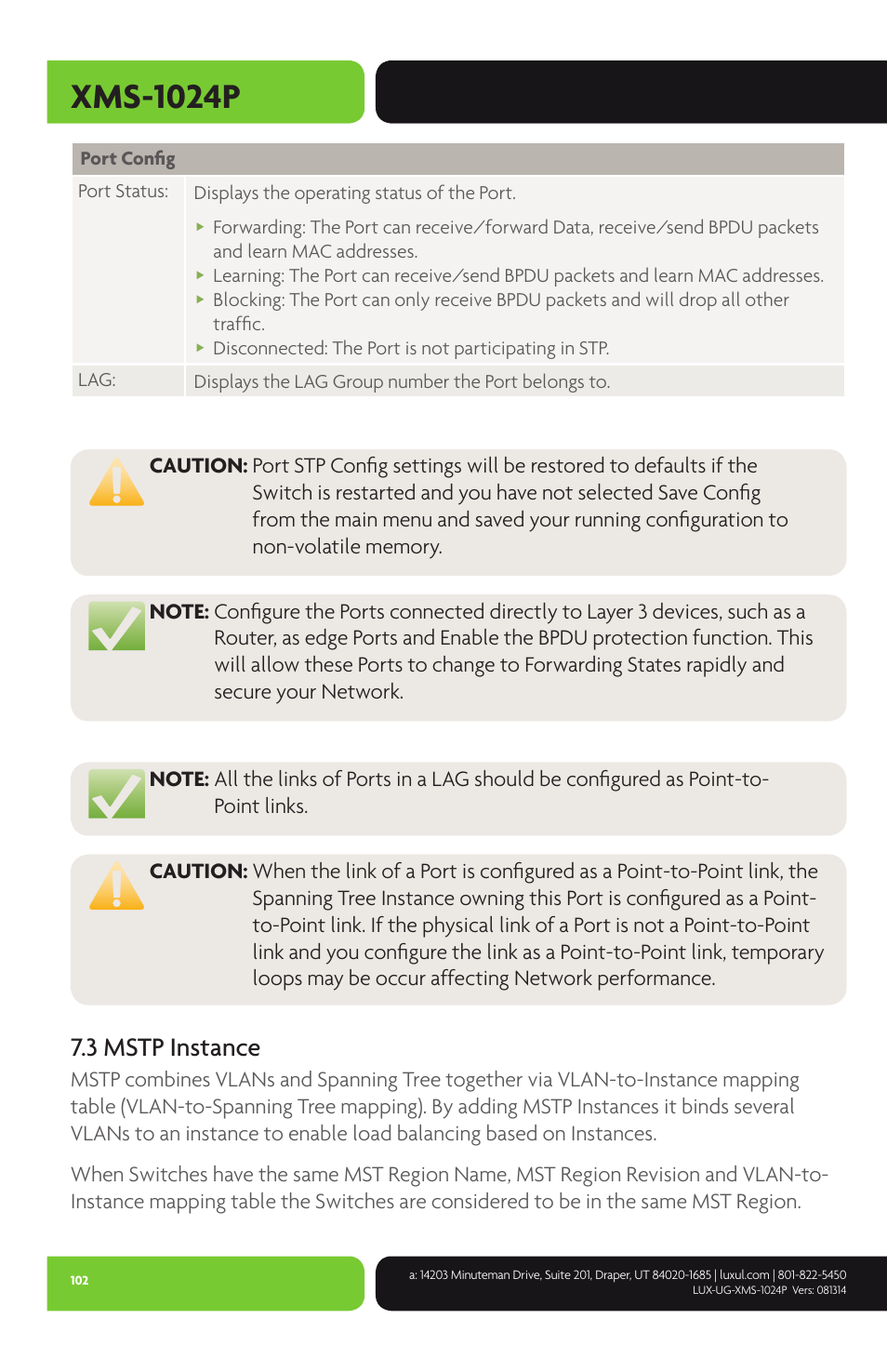 Xms-1024p, 3 mstp instance | Luxul XMS-1024P User Manual | Page 102 / 292