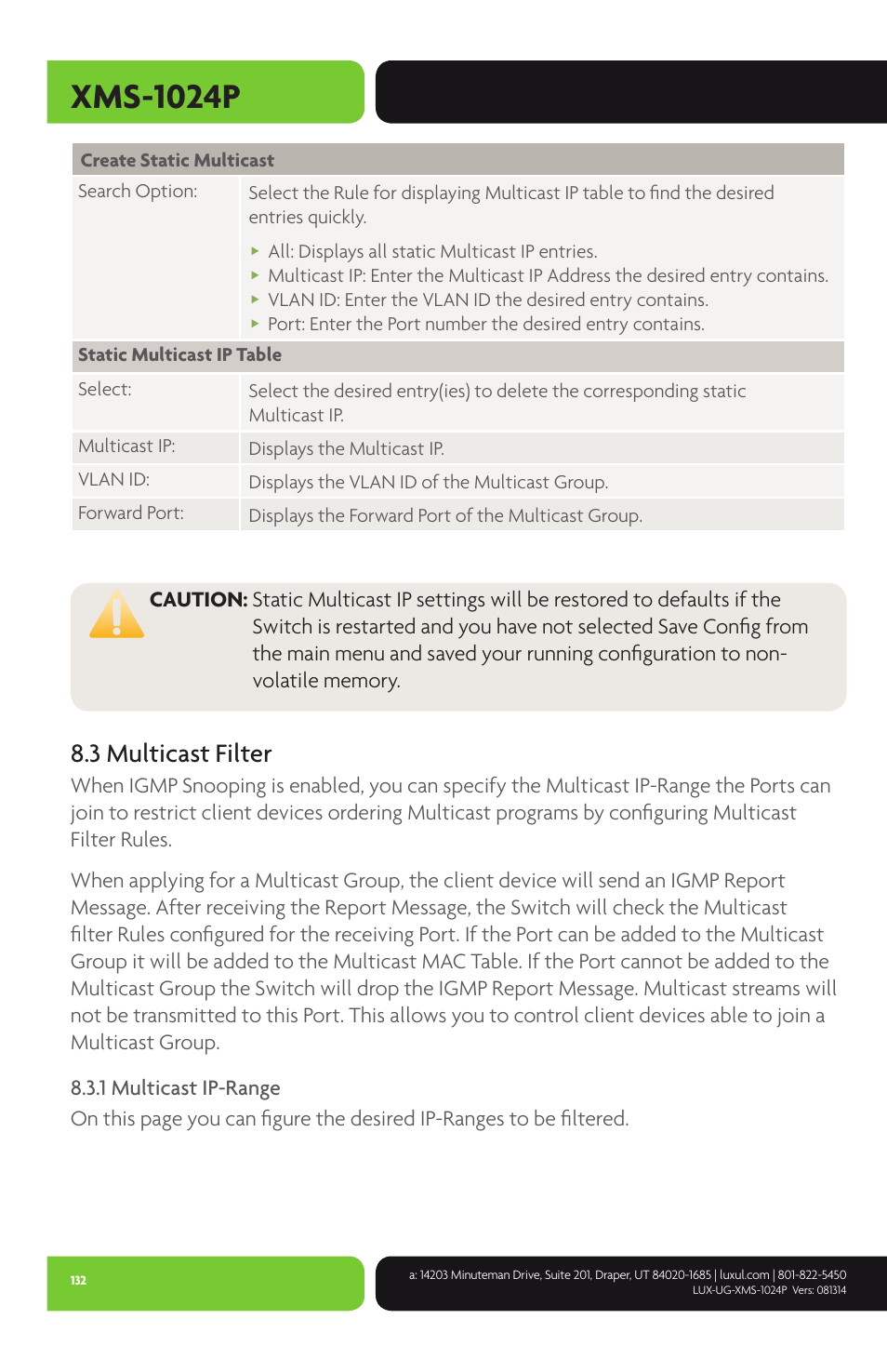 Xms-1024p, 3 multicast filter | Luxul XMS-1024P User Manual | Page 132 / 292