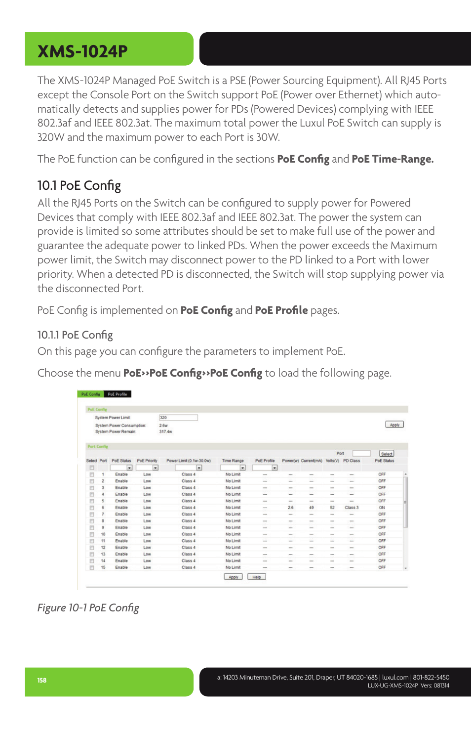 Xms-1024p, 1 poe confi g | Luxul XMS-1024P User Manual | Page 158 / 292