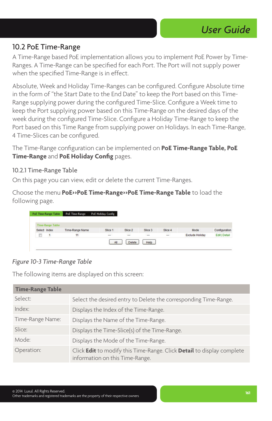 User guide, 2 poe time-range | Luxul XMS-1024P User Manual | Page 161 / 292