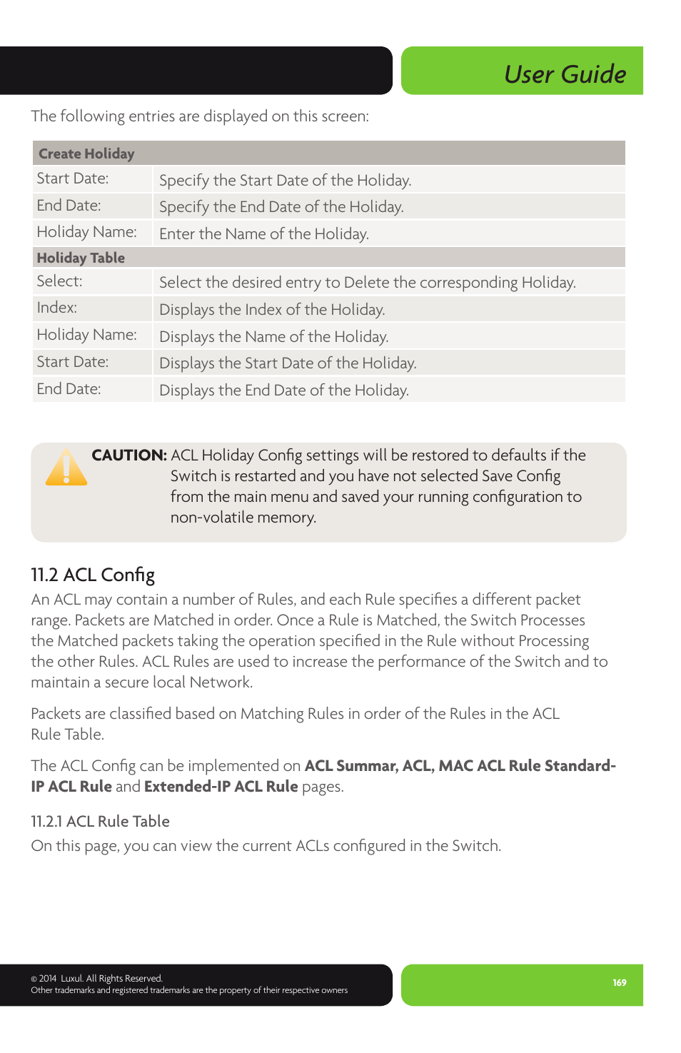 User guide, 2 acl config | Luxul XMS-1024P User Manual | Page 169 / 292