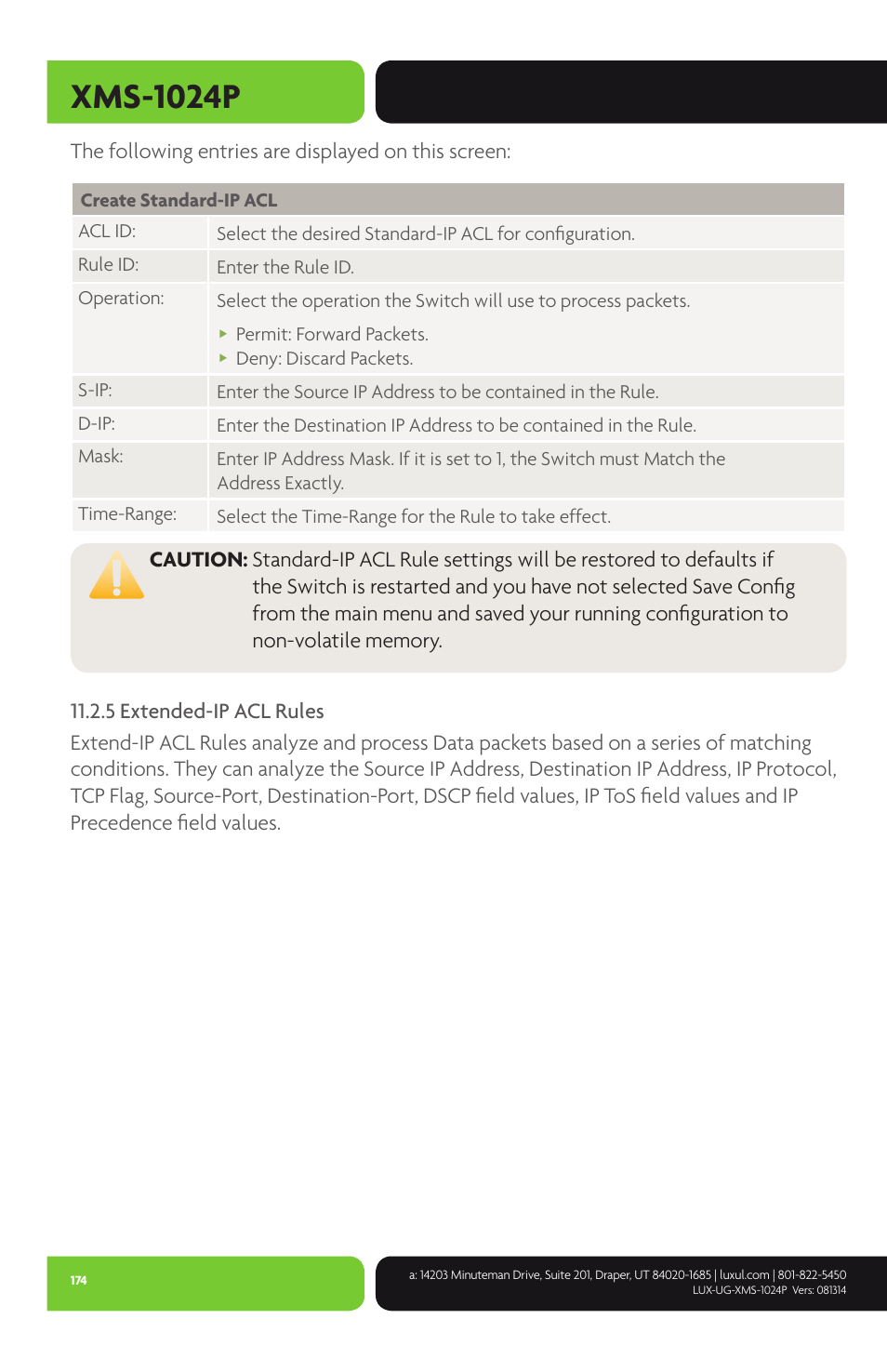 Xms-1024p, The following entries are displayed on this screen | Luxul XMS-1024P User Manual | Page 174 / 292