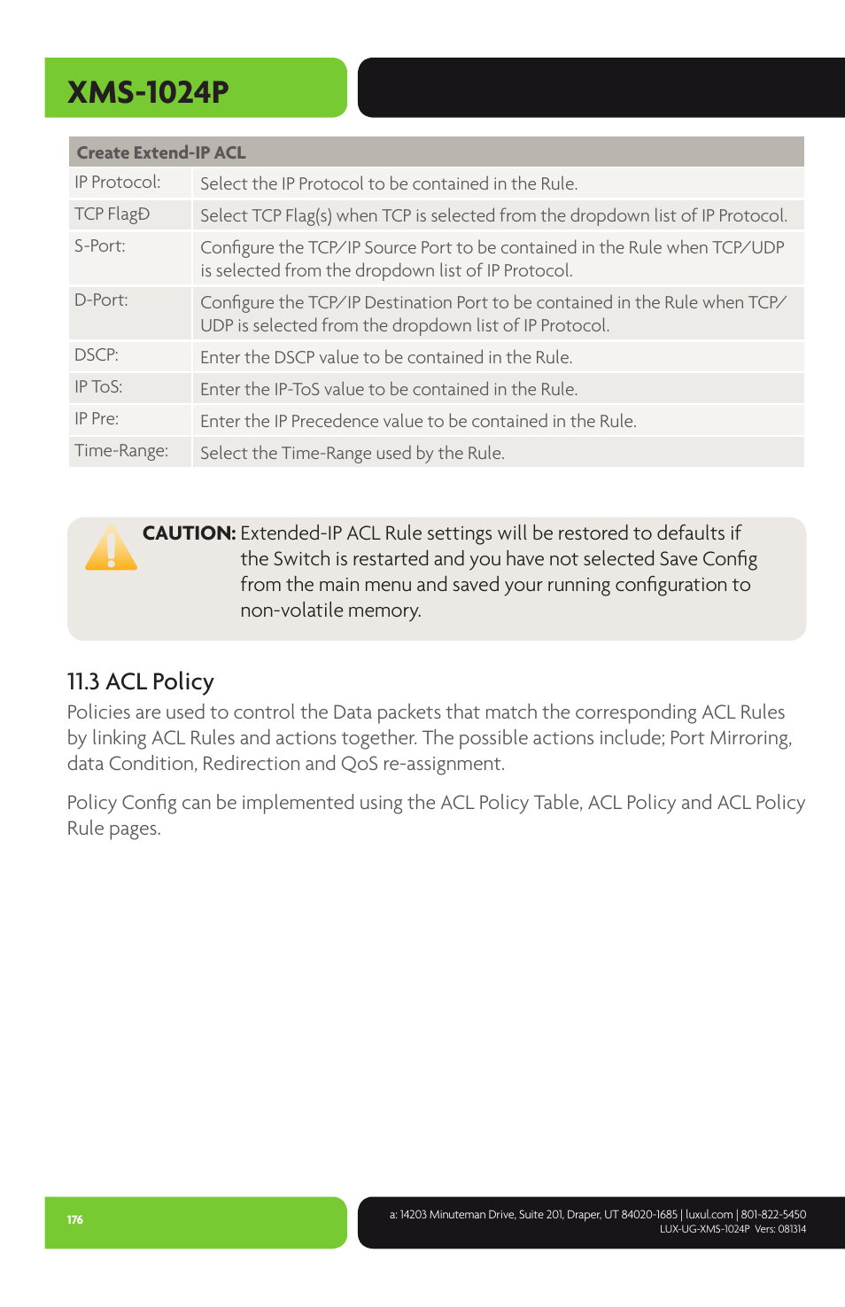 Xms-1024p, 3 acl policy | Luxul XMS-1024P User Manual | Page 176 / 292