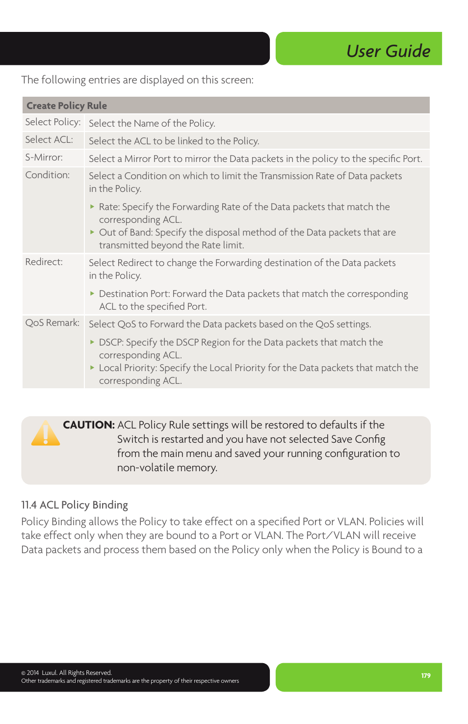 User guide, The following entries are displayed on this screen | Luxul XMS-1024P User Manual | Page 179 / 292