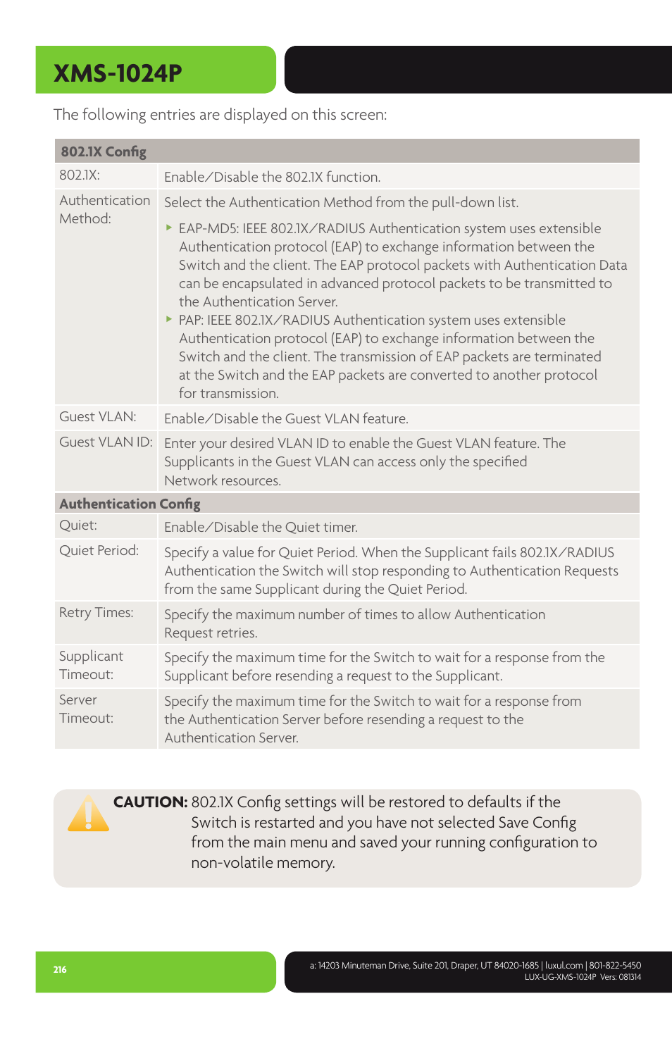 Xms-1024p, The following entries are displayed on this screen | Luxul XMS-1024P User Manual | Page 216 / 292