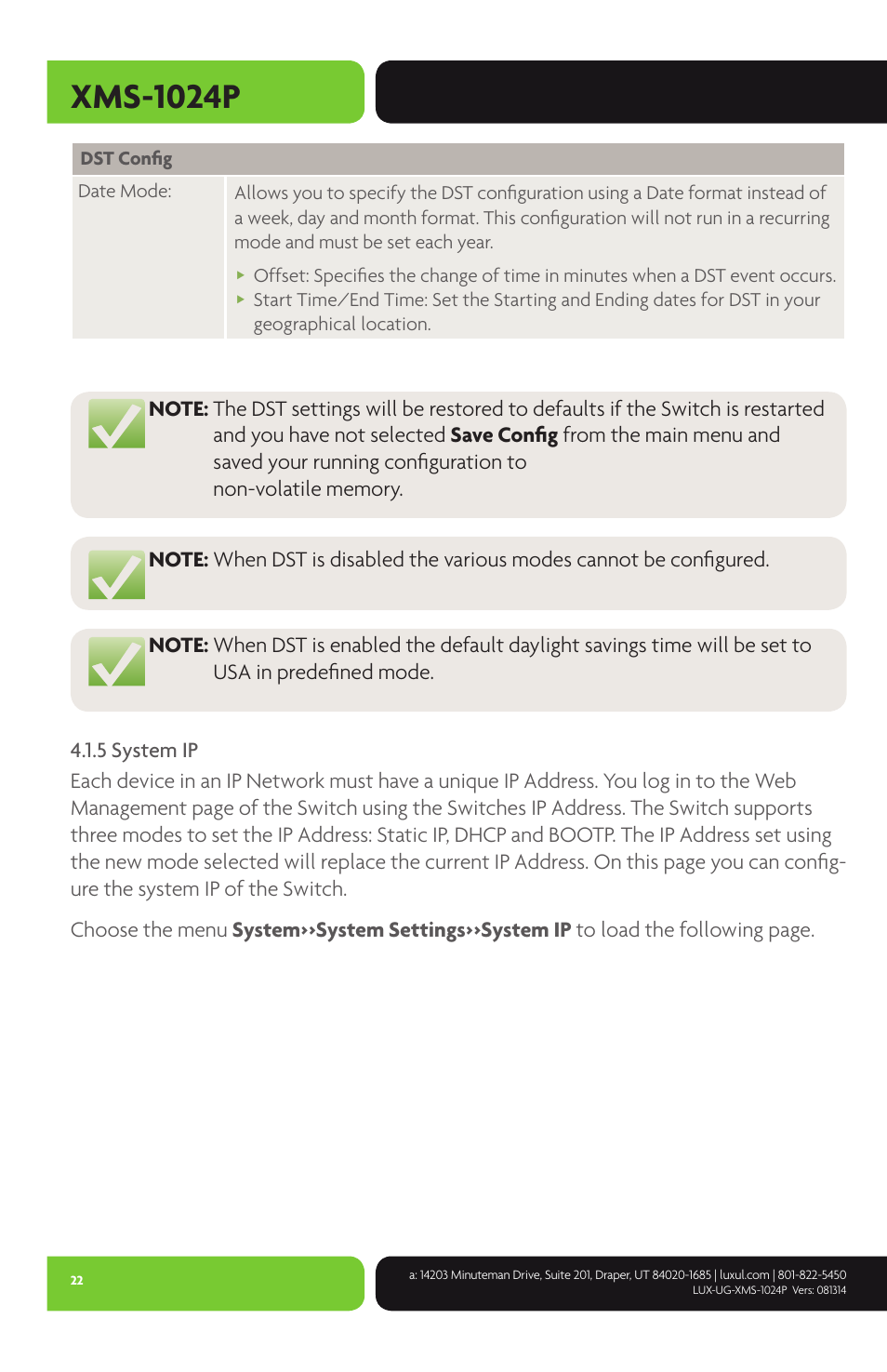 Xms-1024p | Luxul XMS-1024P User Manual | Page 22 / 292