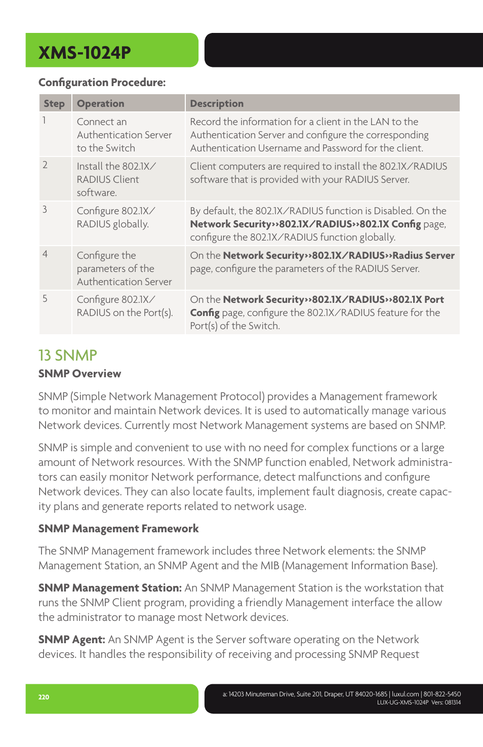 Xms-1024p, 13 snmp | Luxul XMS-1024P User Manual | Page 220 / 292