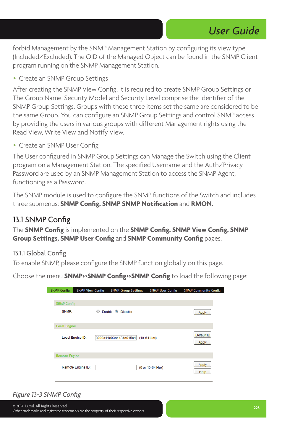 User guide, 1 snmp confi g | Luxul XMS-1024P User Manual | Page 223 / 292