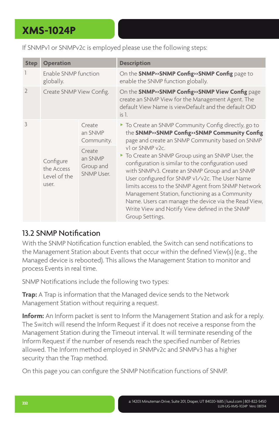 Xms-1024p, 2 snmp notification | Luxul XMS-1024P User Manual | Page 232 / 292