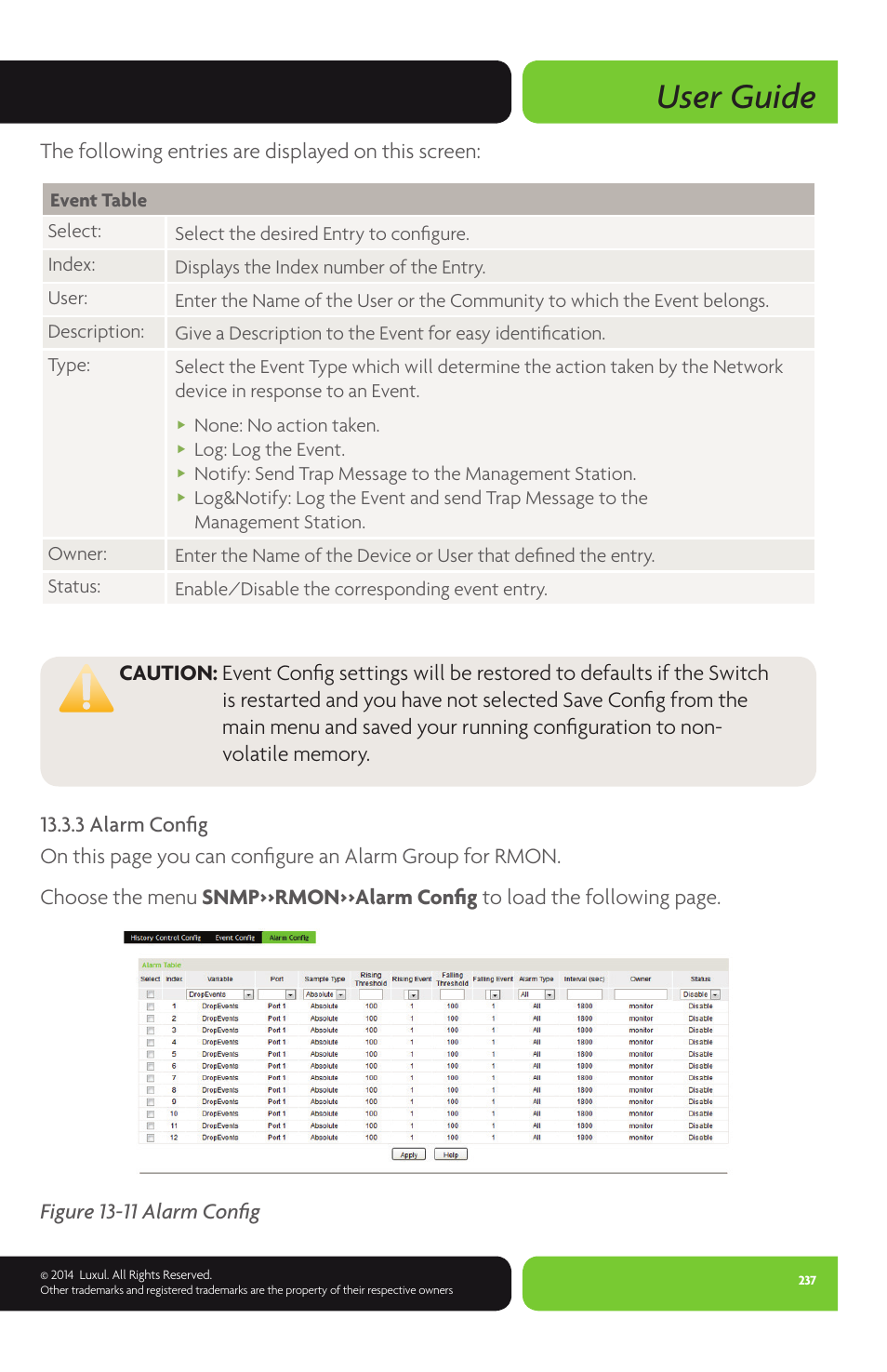 User guide, The following entries are displayed on this screen | Luxul XMS-1024P User Manual | Page 237 / 292