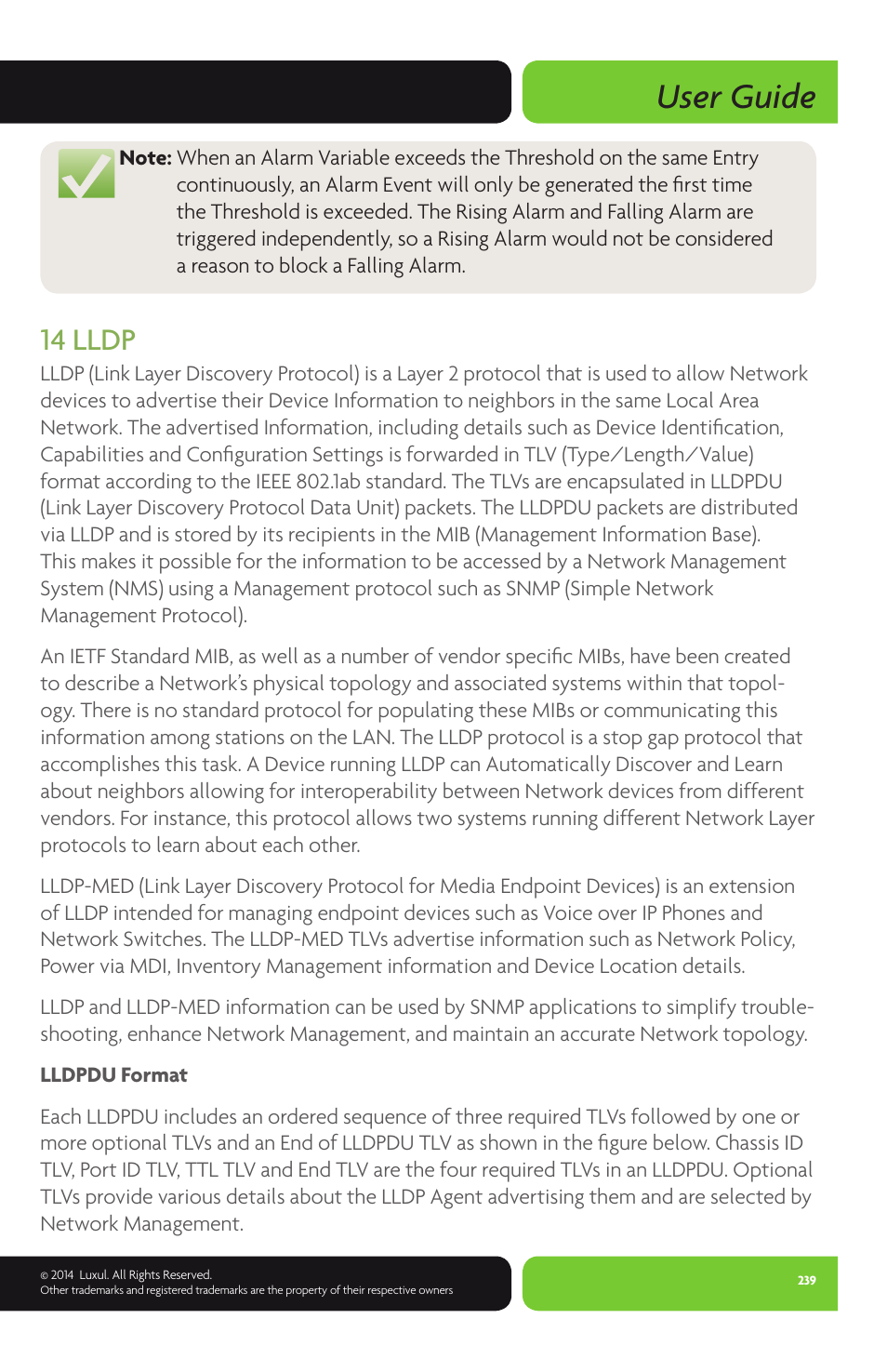 User guide, 14 lldp | Luxul XMS-1024P User Manual | Page 239 / 292