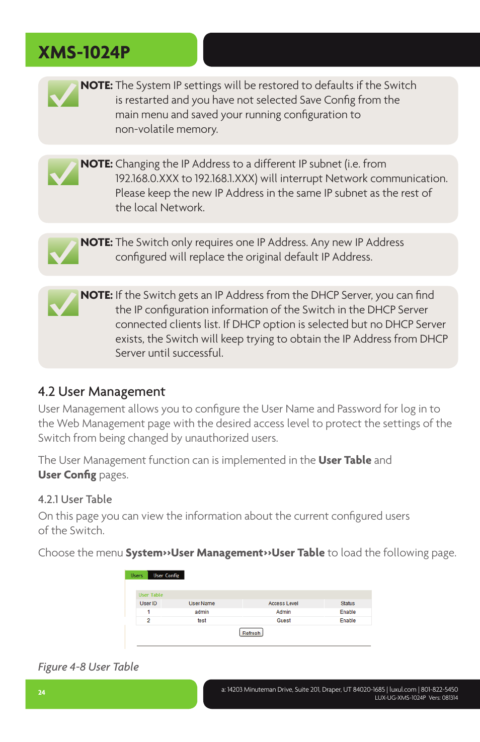 Xms-1024p, 2 user management | Luxul XMS-1024P User Manual | Page 24 / 292