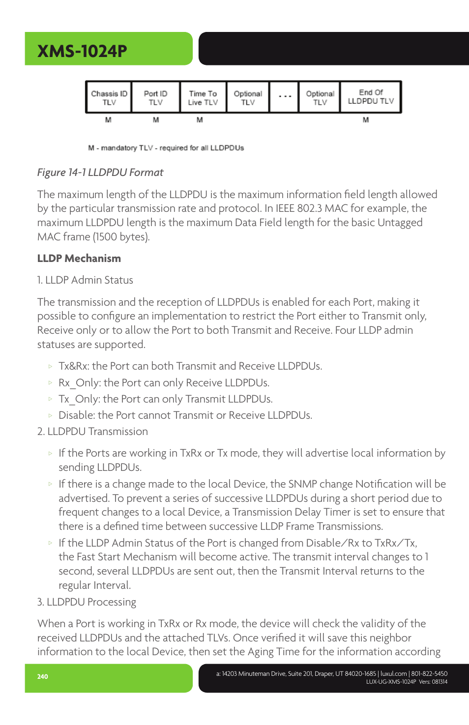 Xms-1024p, Rx_only: the port can only receive lldpdus, Tx_only: the port can only transmit lldpdus | Luxul XMS-1024P User Manual | Page 240 / 292