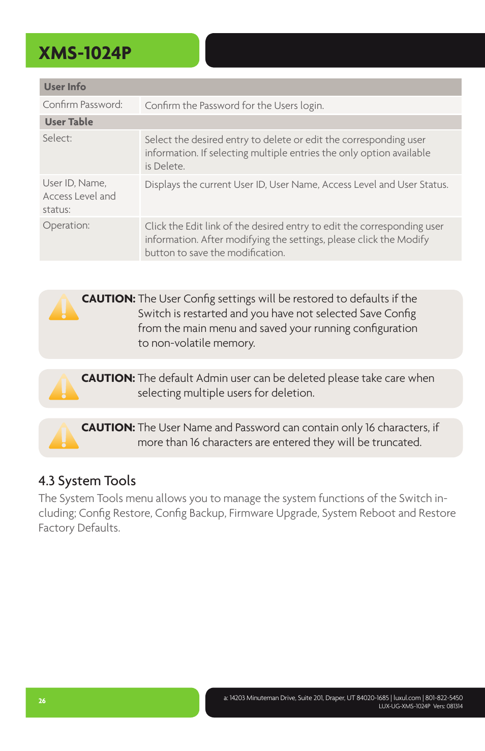 Xms-1024p, 3 system tools | Luxul XMS-1024P User Manual | Page 26 / 292