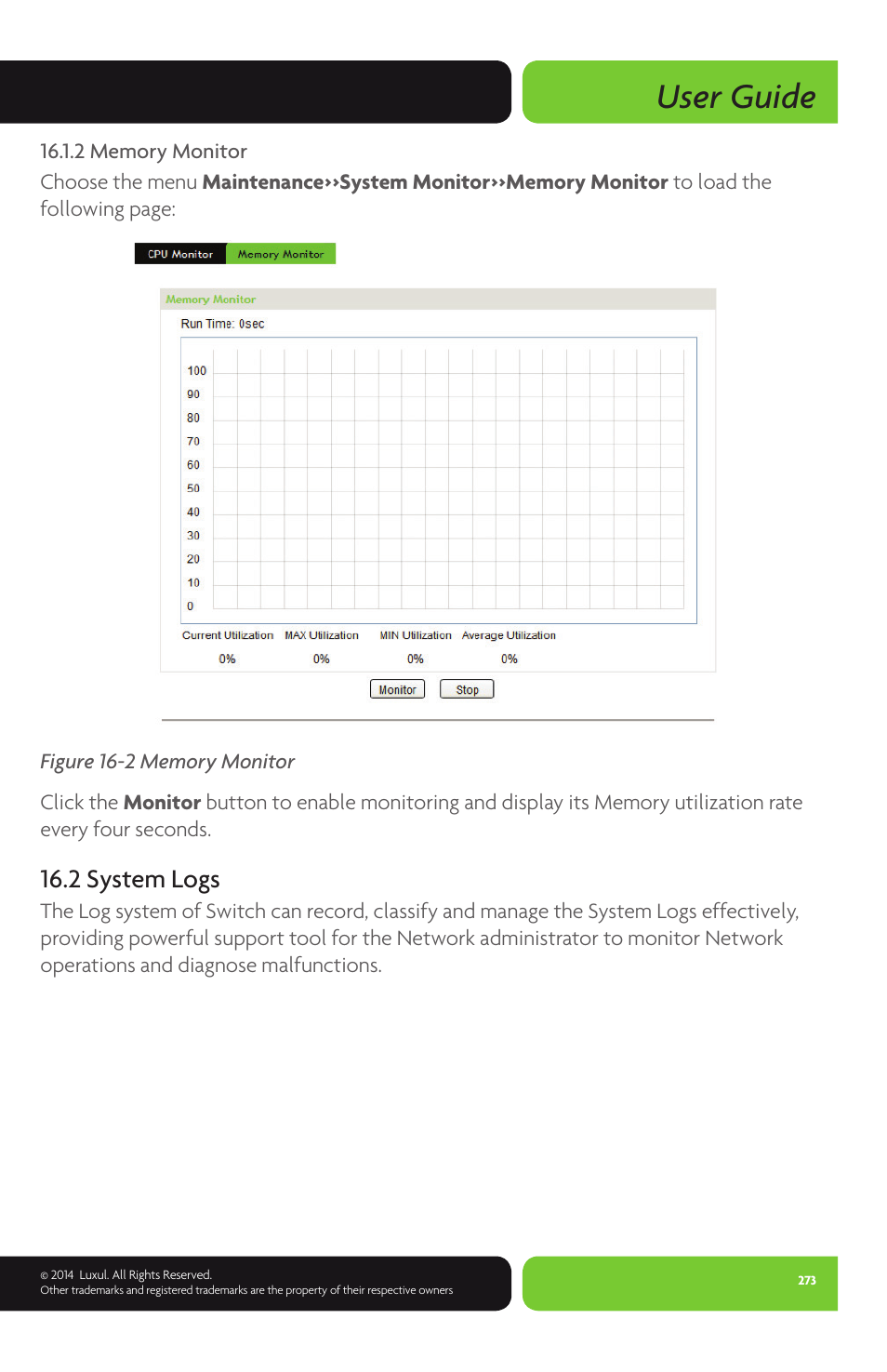 User guide, 2 system logs | Luxul XMS-1024P User Manual | Page 273 / 292