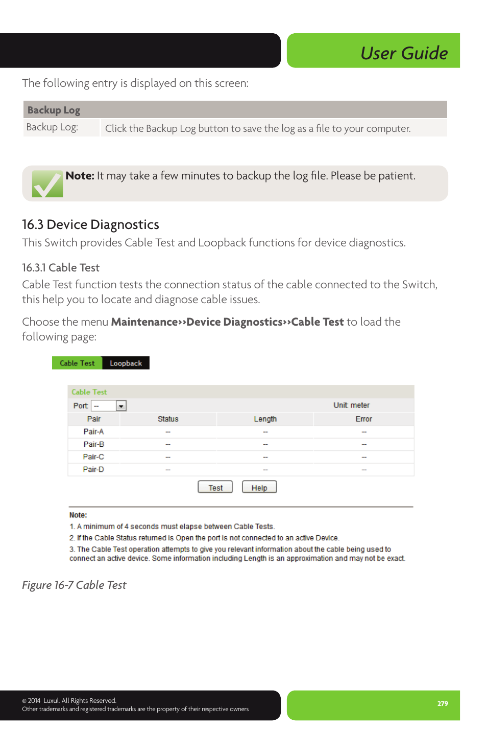 User guide, 3 device diagnostics | Luxul XMS-1024P User Manual | Page 279 / 292