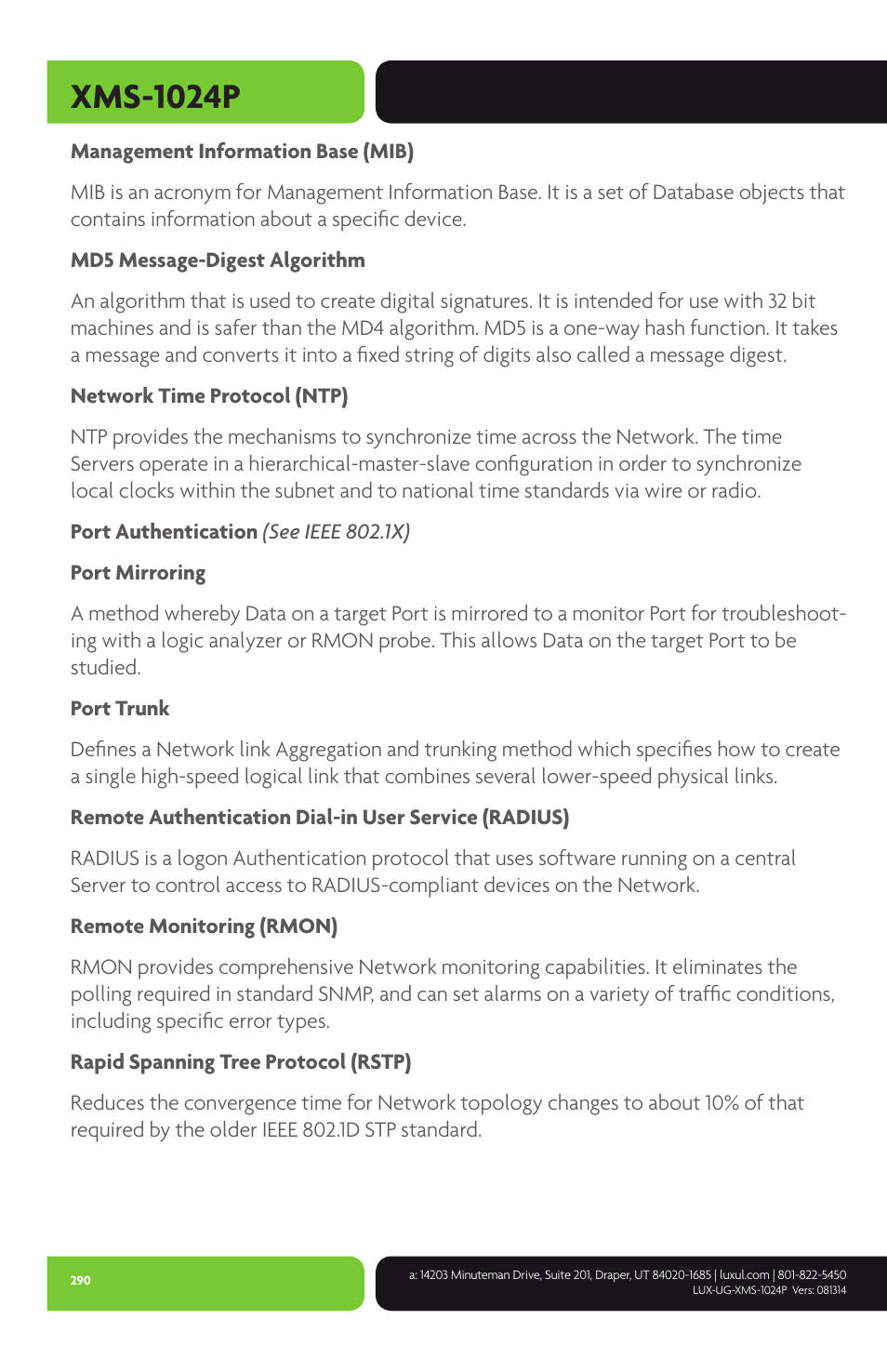 Xms-1024p | Luxul XMS-1024P User Manual | Page 290 / 292