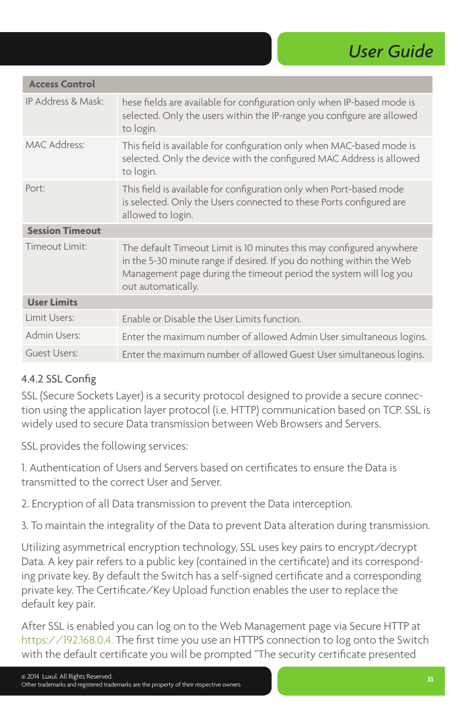 User guide | Luxul XMS-1024P User Manual | Page 33 / 292