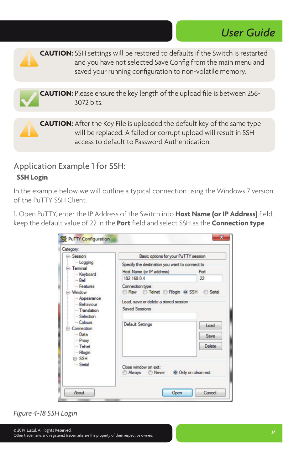 User guide, Application example 1 for ssh | Luxul XMS-1024P User Manual | Page 37 / 292