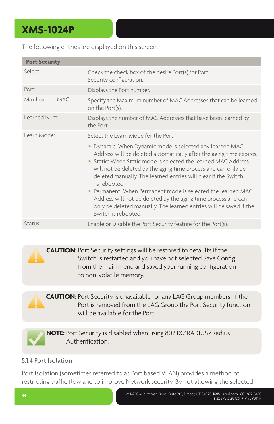Xms-1024p | Luxul XMS-1024P User Manual | Page 44 / 292