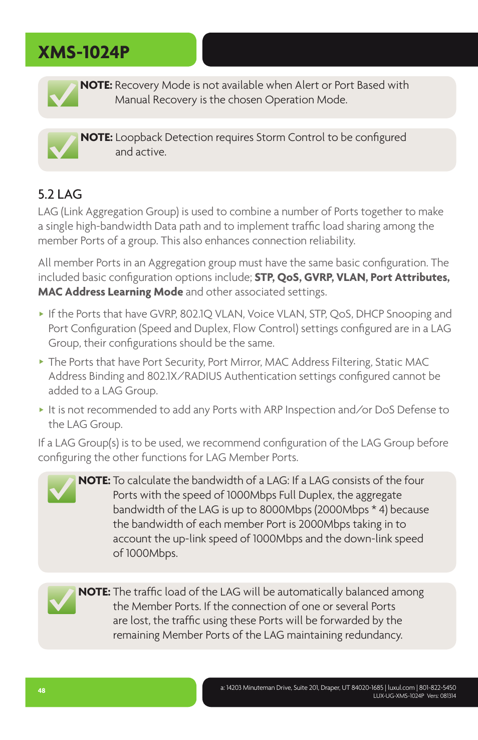 Xms-1024p, 2 lag | Luxul XMS-1024P User Manual | Page 48 / 292