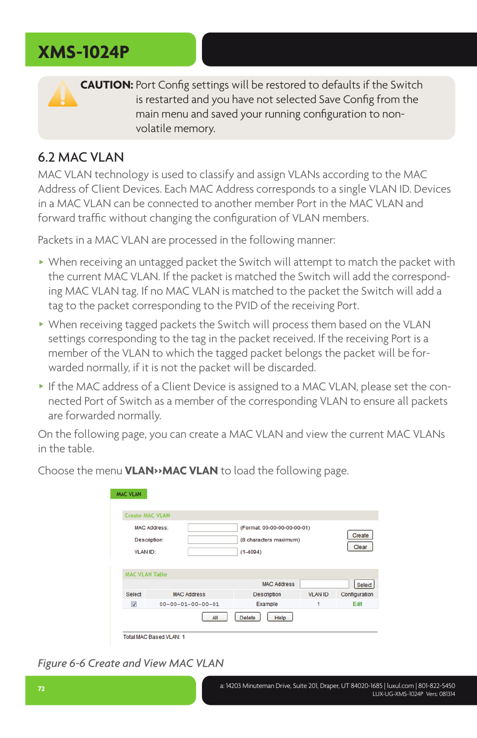 Xms-1024p, 2 mac vlan | Luxul XMS-1024P User Manual | Page 72 / 292