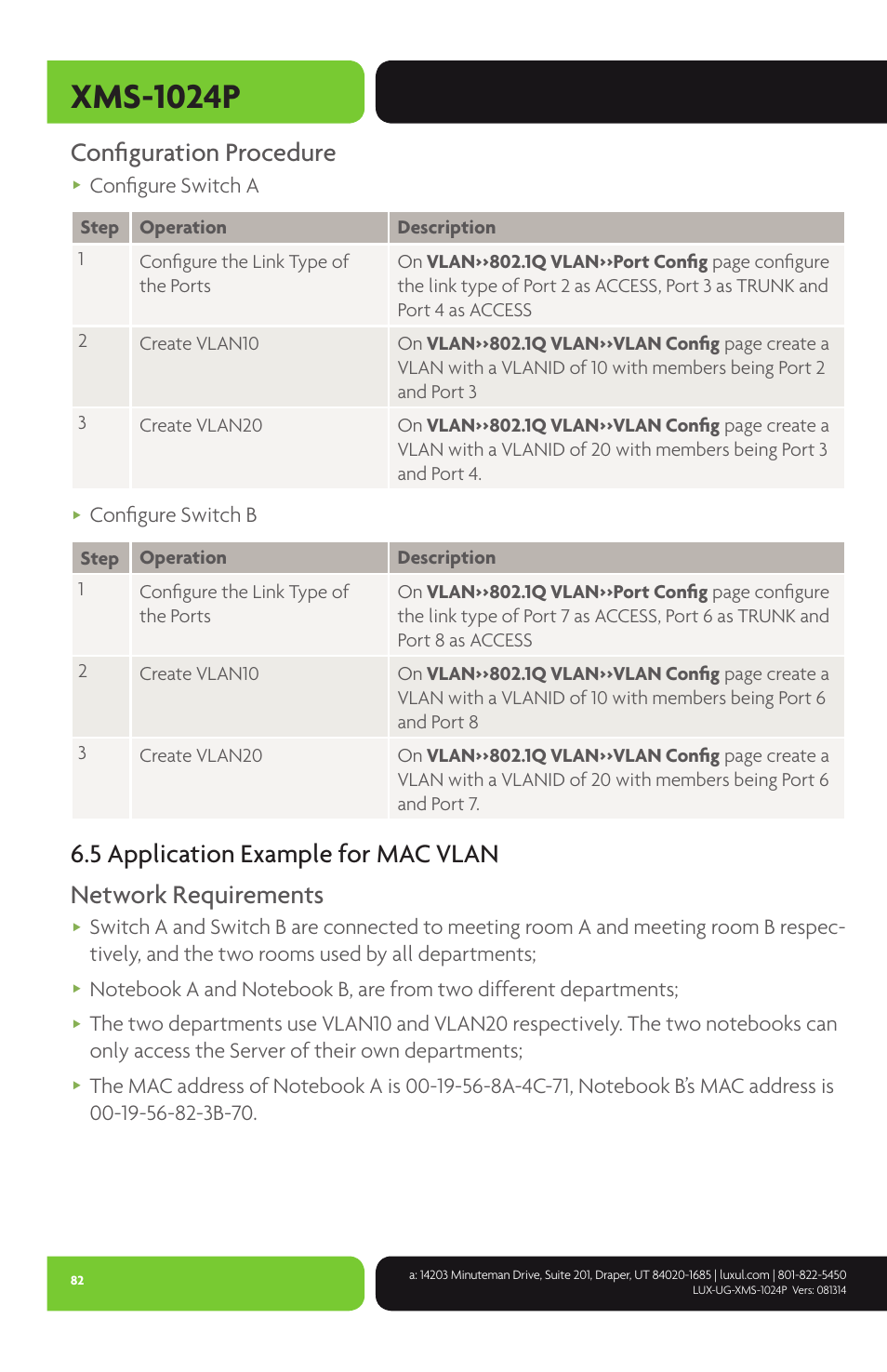 Xms-1024p, Configuration procedure, Configure switch a | Configure switch b | Luxul XMS-1024P User Manual | Page 82 / 292