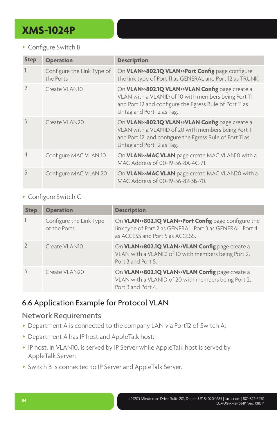 Xms-1024p, Configure switch b, Configure switch c | Department a has ip host and appletalk host | Luxul XMS-1024P User Manual | Page 84 / 292