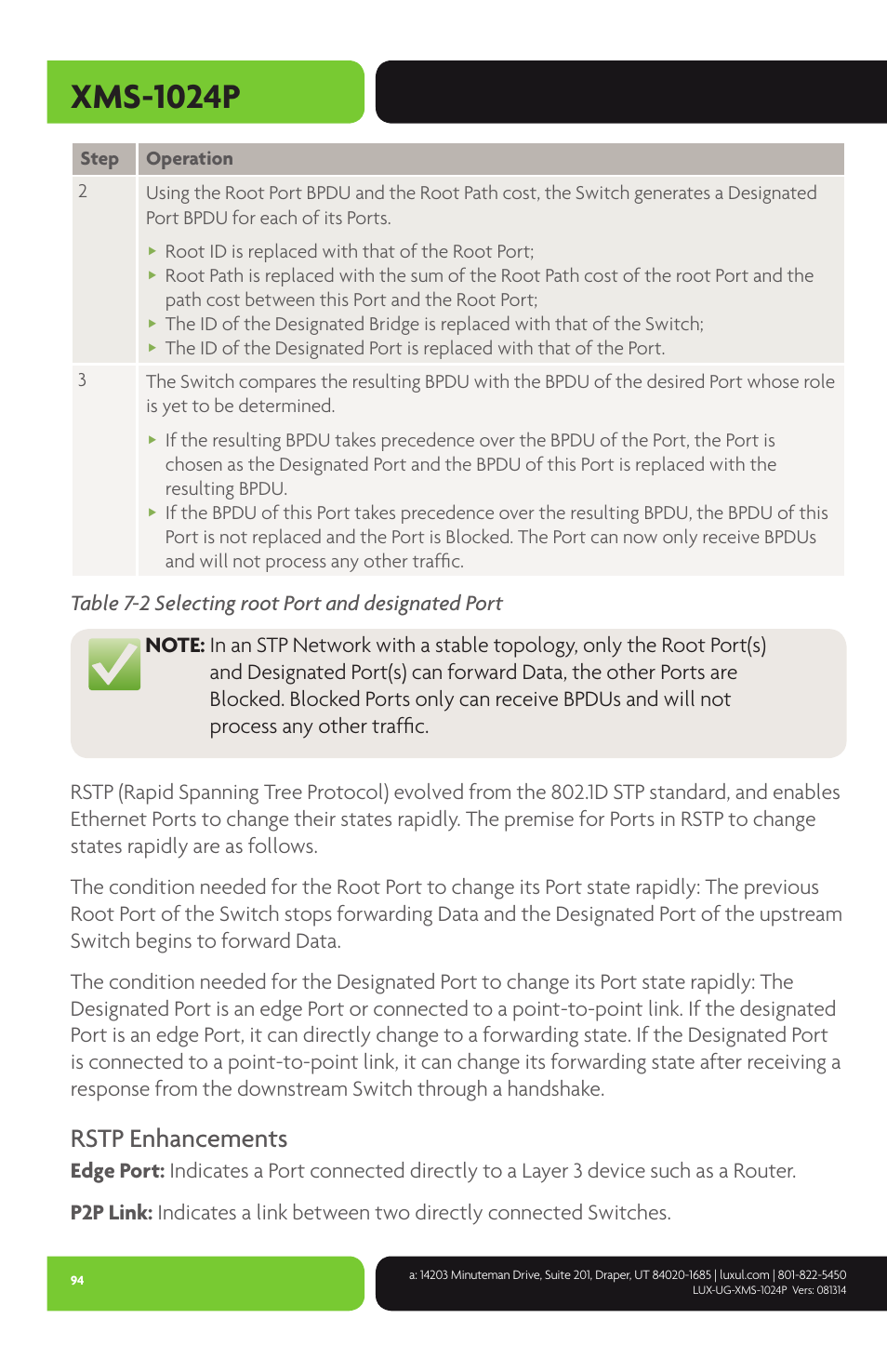 Xms-1024p, Rstp enhancements | Luxul XMS-1024P User Manual | Page 94 / 292