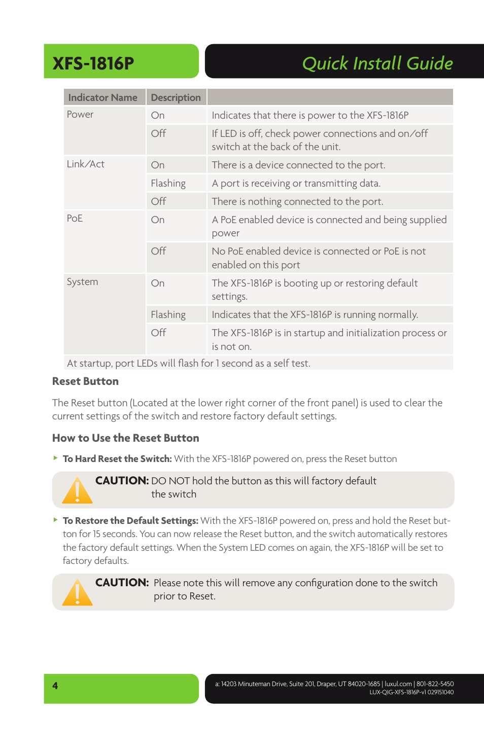 Quick install guide xfs-1816p | Luxul XFS-1816P User Manual | Page 4 / 8